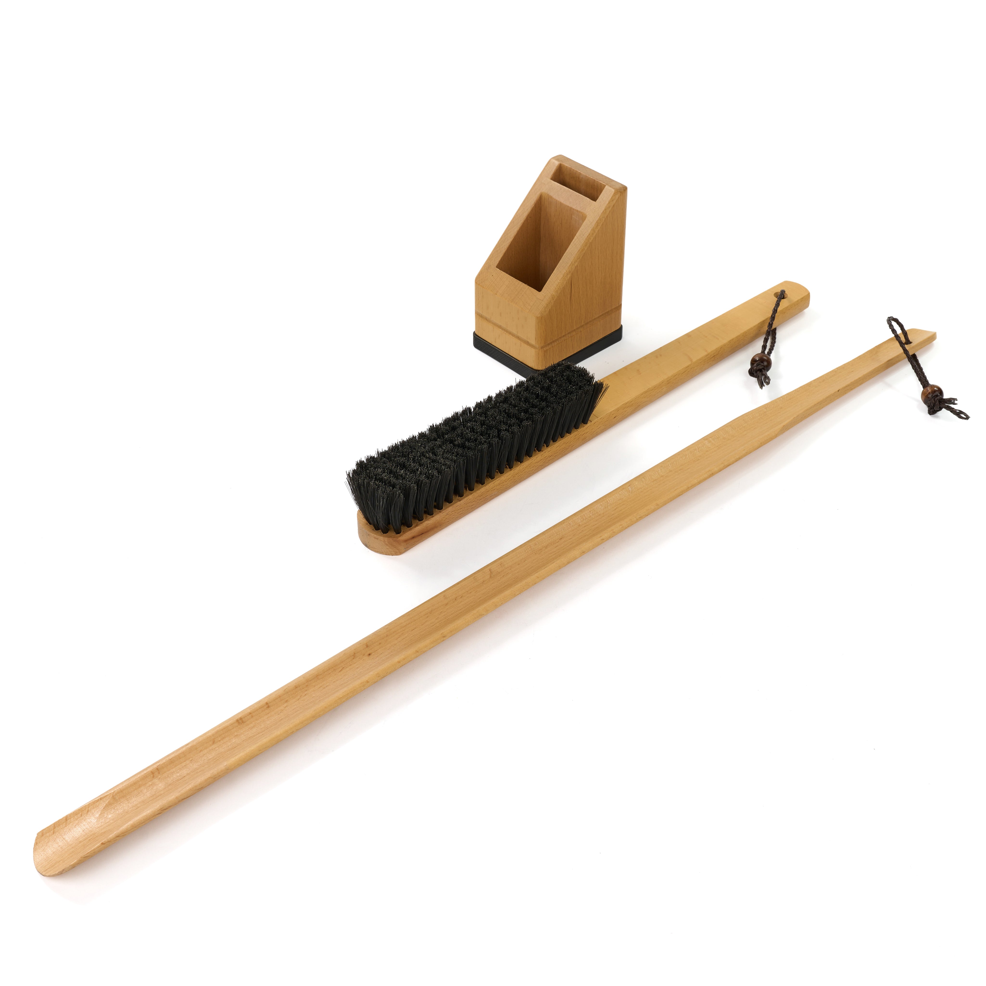 Premium Long-Handled Shoehorn and Brush Stand